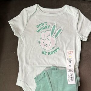 Jumping Beans Light Green Baby Bodysuit with Bunny Design w/ pants  12 m NWT